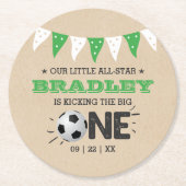 大物を蹴ること |サッカー1回目の誕生日 ラウンドペーパーコースター (正面)