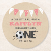 大物を蹴ること |サッカー1回目の誕生日 ラウンドペーパーコースター (正面)