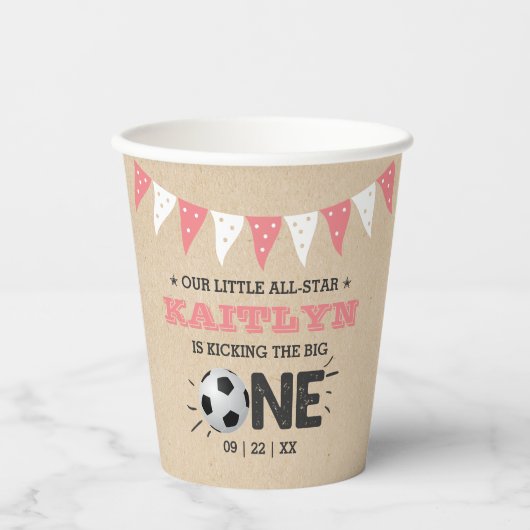 大物を蹴ること |サッカー1回目の誕生日 紙コップ (正面)