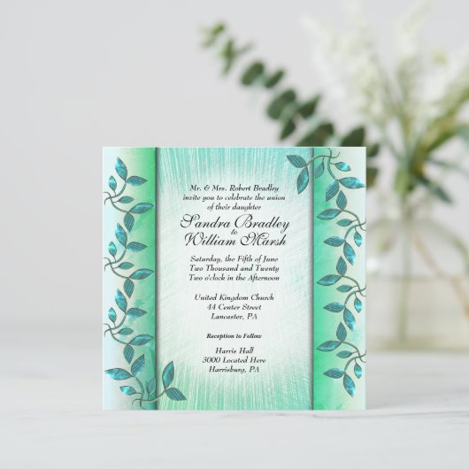 大理石およびつる植物結婚式招待状 招待状 (スタンド正面)