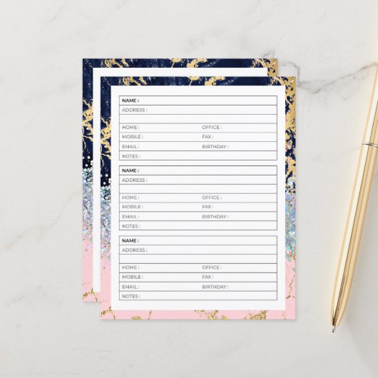 大理石およびグリッターのアドレス帳ページ (正面/裏面インサイチュ)