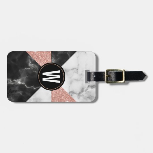 大理石およびグリッターの一見のモノグラムのな荷物のラベル ラゲッジタグ (正面横)