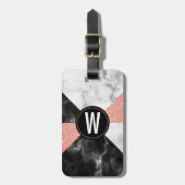 大理石およびグリッターの一見のモノグラムのな荷物のラベル ラゲッジタグ (正面縦)
