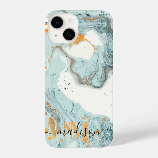 大理石およびグリッター抽象芸術 iPhoneケース (裏面)