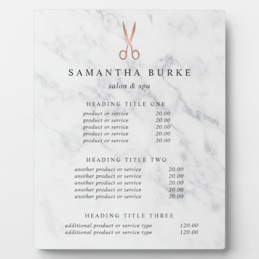 大理石およびバラ金ゴールドサロン価格/サービス表示 フォトプラーク (正面)