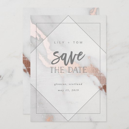 大理石およびバラ金ゴールド効果の保存日付 セーブザデート (正面/裏面)