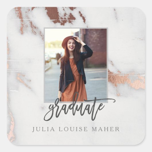 大理石およびバラ金ゴールド卒業アナウンス スクエアシール (正面)