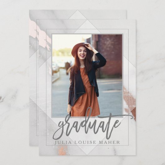 大理石およびバラ金ゴールド卒業アナウンス 招待状 (正面/裏面)