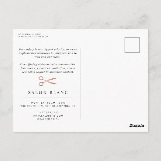 大理石およびバラ金ゴールド |ヘアサロン事業再開 ポストカード (裏面)