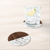 大理石および木製の結婚式は感謝していしています ラウンドペーパーコースター (インサイチュ)