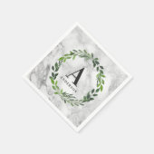 大理石および水彩リースイニシャル スタンダードカクテルナプキン (角)