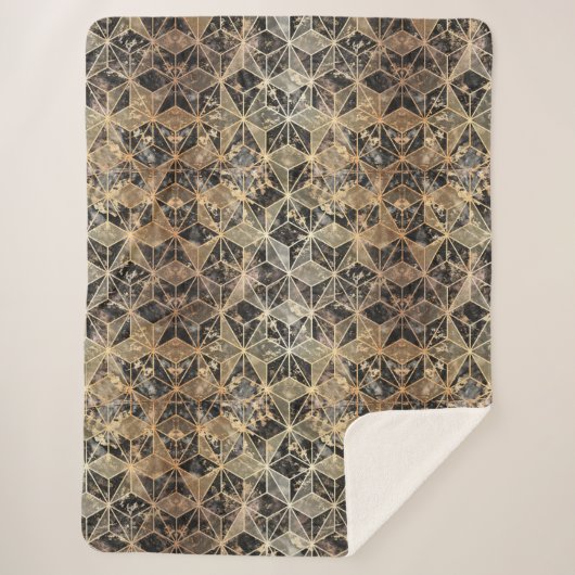 大理石および金ゴールドの幾何学的パターン シェルパブランケット (正面)