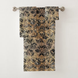 大理石および金ゴールドの幾何学的パターン バスタオルセット