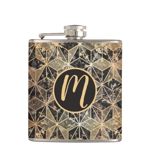 大理石および金ゴールドの幾何学的パターン フラスク (正面)