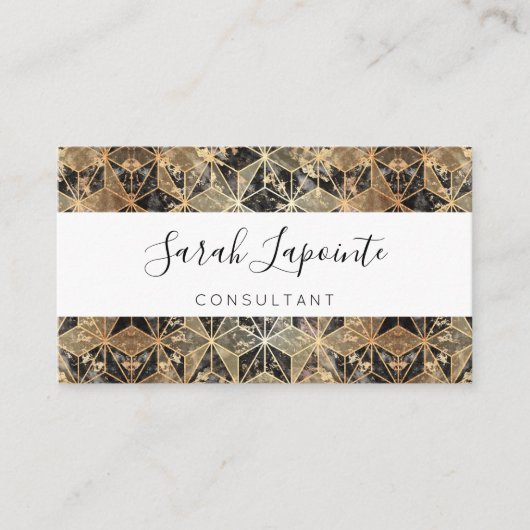 大理石および金ゴールドの幾何学的パターン 名刺 (正面)