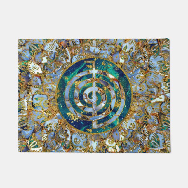 大理石および金ゴールドの曼荼羅のChoku Reiの記号 ドアマット (正面)