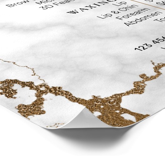 大理石および金ゴールドエレガントサロンまたはスパ価格メニュー ポスター (角)