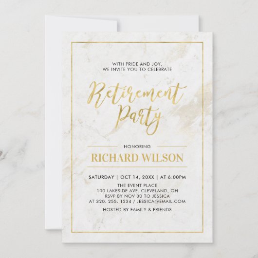 大理石および金ゴールド枠 |除モダン職パーティー 招待状 (正面)