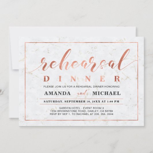 大理石および銅 |のモダンリハ結婚ーサルディナー 招待状 (正面)