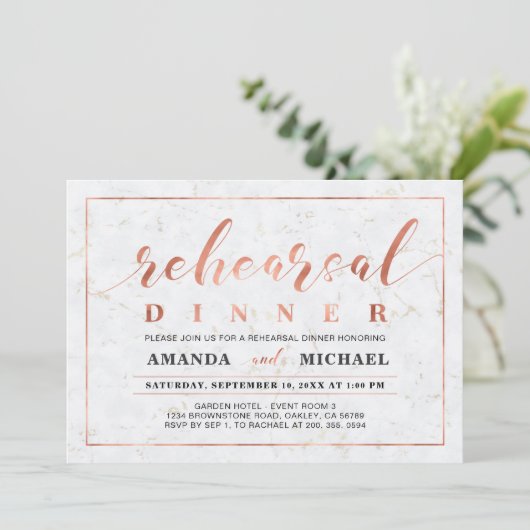 大理石および銅 |のモダンリハ結婚ーサルディナー 招待状 (スタンド正面)