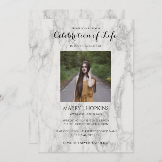 大理石お祝いオブライフ招待状と写真 招待状 (正面/裏面)