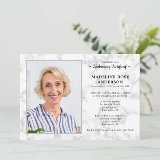 大理石お祝い生涯写真葬儀 招待状 (スタンド正面)