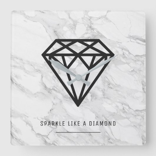 大理石が付いているダイヤモンド スクエア壁時計 (正面)