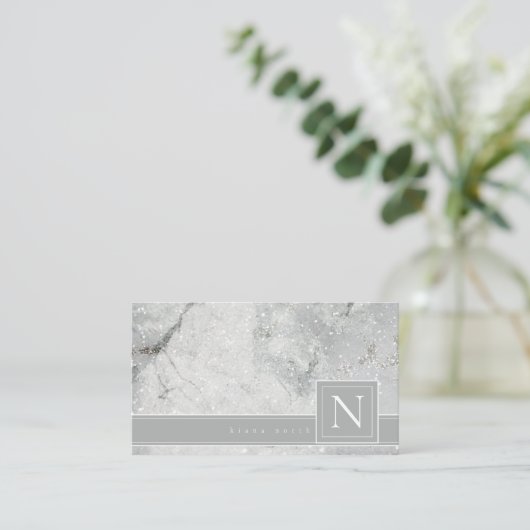 大理石きらめくモノグラムニュートラルグレー標準ID672 B 名刺 (スタンド正面)