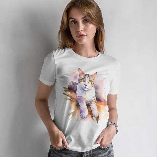 大理石という名前の猫 – 水彩スタイル Tシャツ