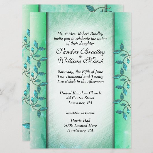 大理石とつる植物グリーン結婚式招待状 招待状 (正面/裏面)