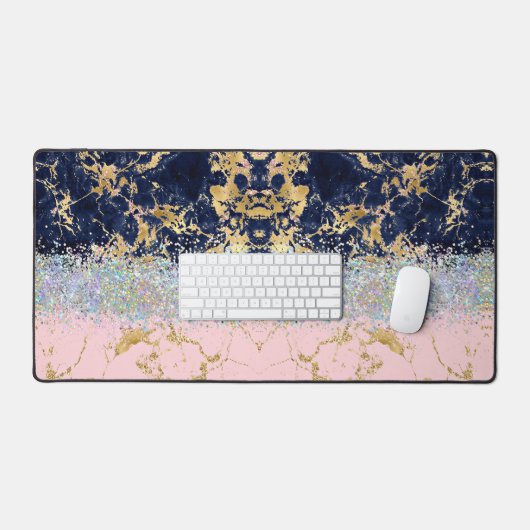 大理石とグリッターグラデーションのブレンド デスクマット (キーボード&マウス)