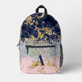 大理石とグリッターモノグラムガーリー プリントバックパック (正面)