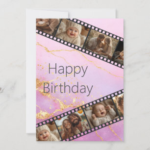 大理石とゴールドのフィルムストリップ写真 ハッピーバースデーカード 招待状