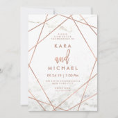 大理石とバラフェイク金ゴールド幾何学的な結婚式の招待 招待状 (正面)