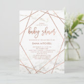 大理石とバラフェイク金ゴールド幾何学的ベビーシャワー 招待状 (スタンド正面)