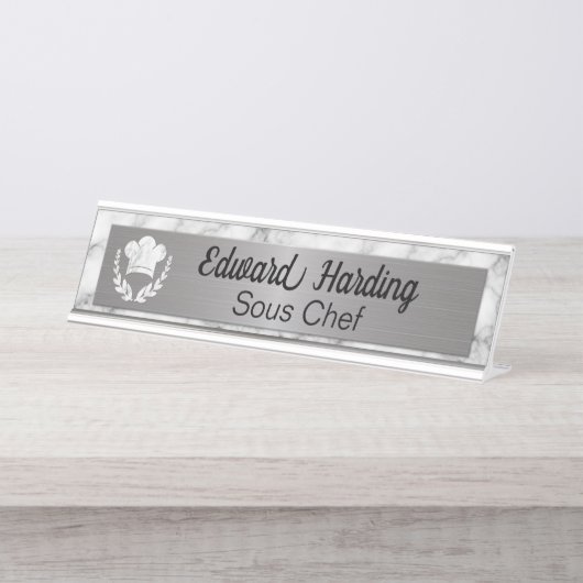 大理石とメタルルックシェフ デスクネームプレート (正面)