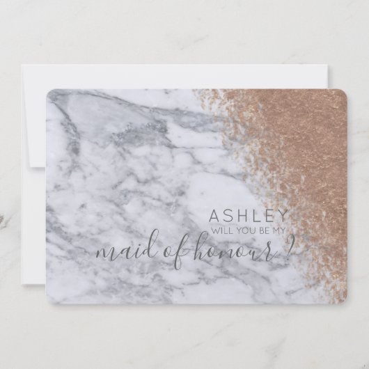 大理石とローズゴールドのあなたは私のメイド・オブ・オナーになってくれる? 招待状 (正面)