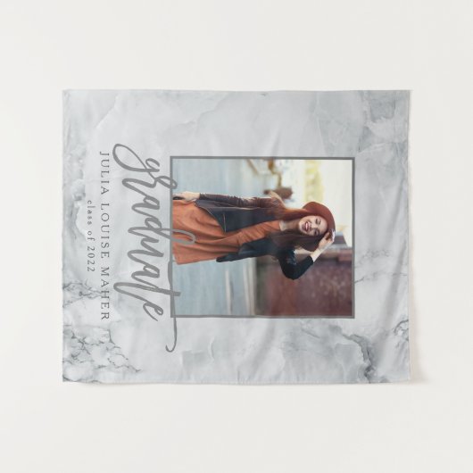 大理石とローズゴールドの卒業発表 タペストリー (正面(横))