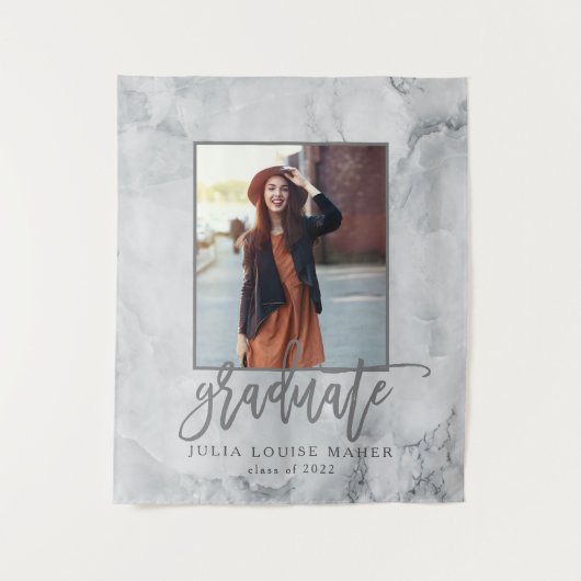 大理石とローズゴールドの卒業発表 タペストリー (正面)