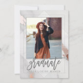 大理石とローズゴールドの卒業発表 招待状 (正面)