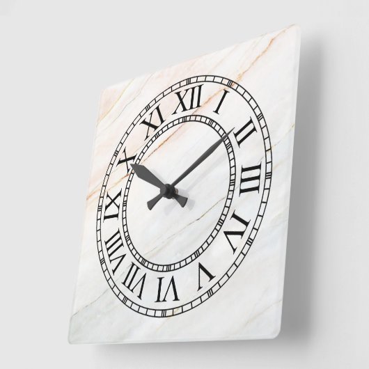 大理石とローマ数字の顔 スクエア壁時計 (傾斜)