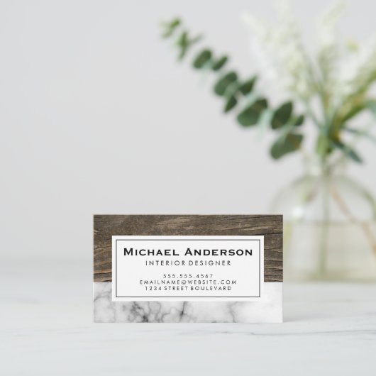 大理石と木材 名刺 (スタンド正面)