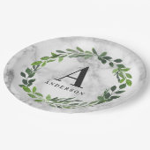 大理石と水彩の花輪イニシャル ペーパープレート (アングル)