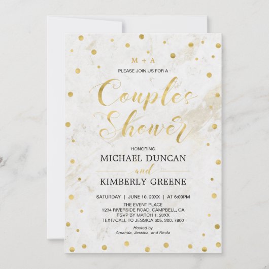 大理石と水玉模様 | カップルモダンウェディングシャワー 招待状 (正面)
