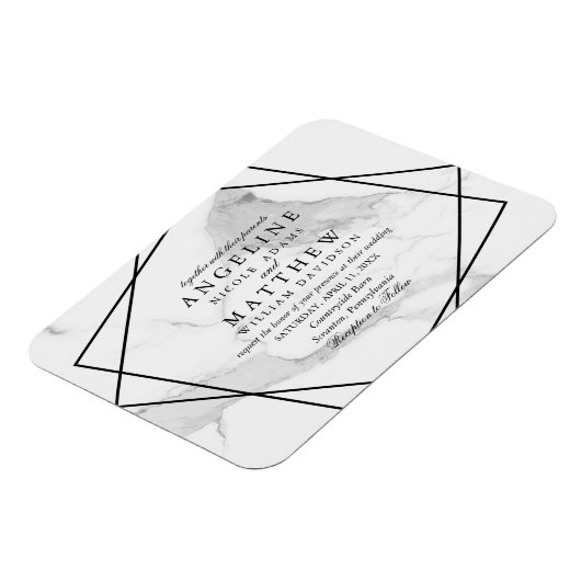 大理石と白黒の幾何学的結婚の招待 マグネット (左側)