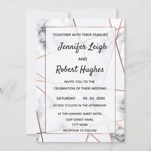 大理石と金ゴールドのエレガントな結婚式の招待状 招待状 (正面)