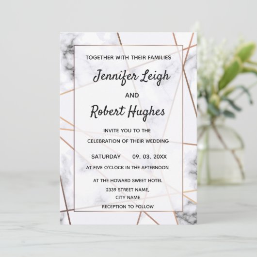 大理石と金ゴールドのエレガントな結婚式の招待状 招待状 (スタンド正面)