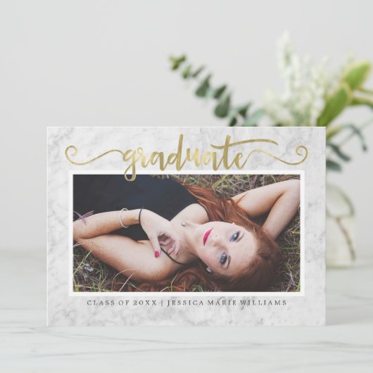 大理石と金ゴールドの卒業案内 招待状 (スタンド正面)