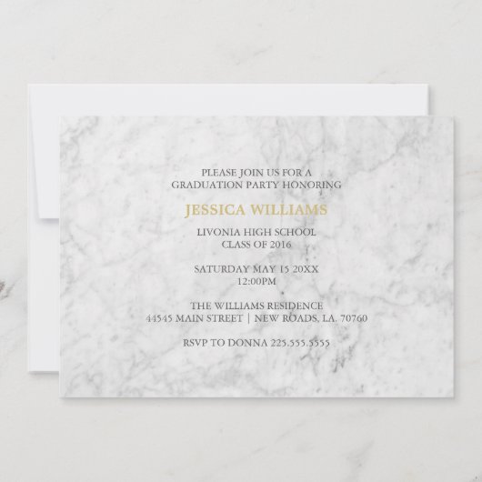 大理石と金ゴールドの卒業案内 招待状 (裏面)