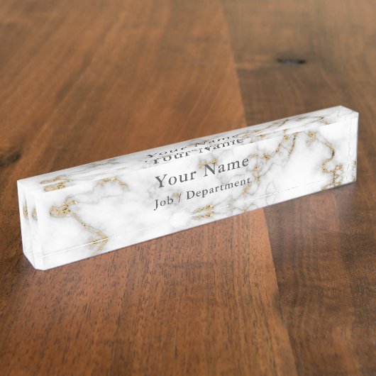 大理石と金ゴールドクラスのエグゼクティブデスク名プレート デスクネームプレート (側面)